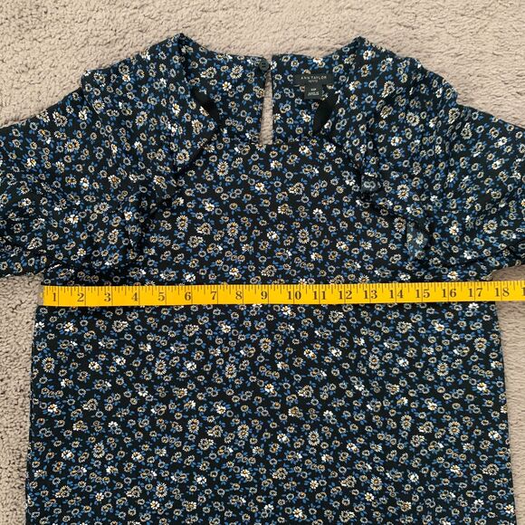 Ann Taylor Dress Petite Size XSP Black Ditsy Floral Petal Sleeve - Picture 5 of 6